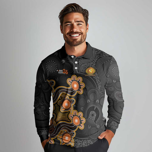 Personalised Perth Scorchers NAIDOC Week 2026 Long Sleeve Polo Shirt Sea Turtles Aboriginal Art