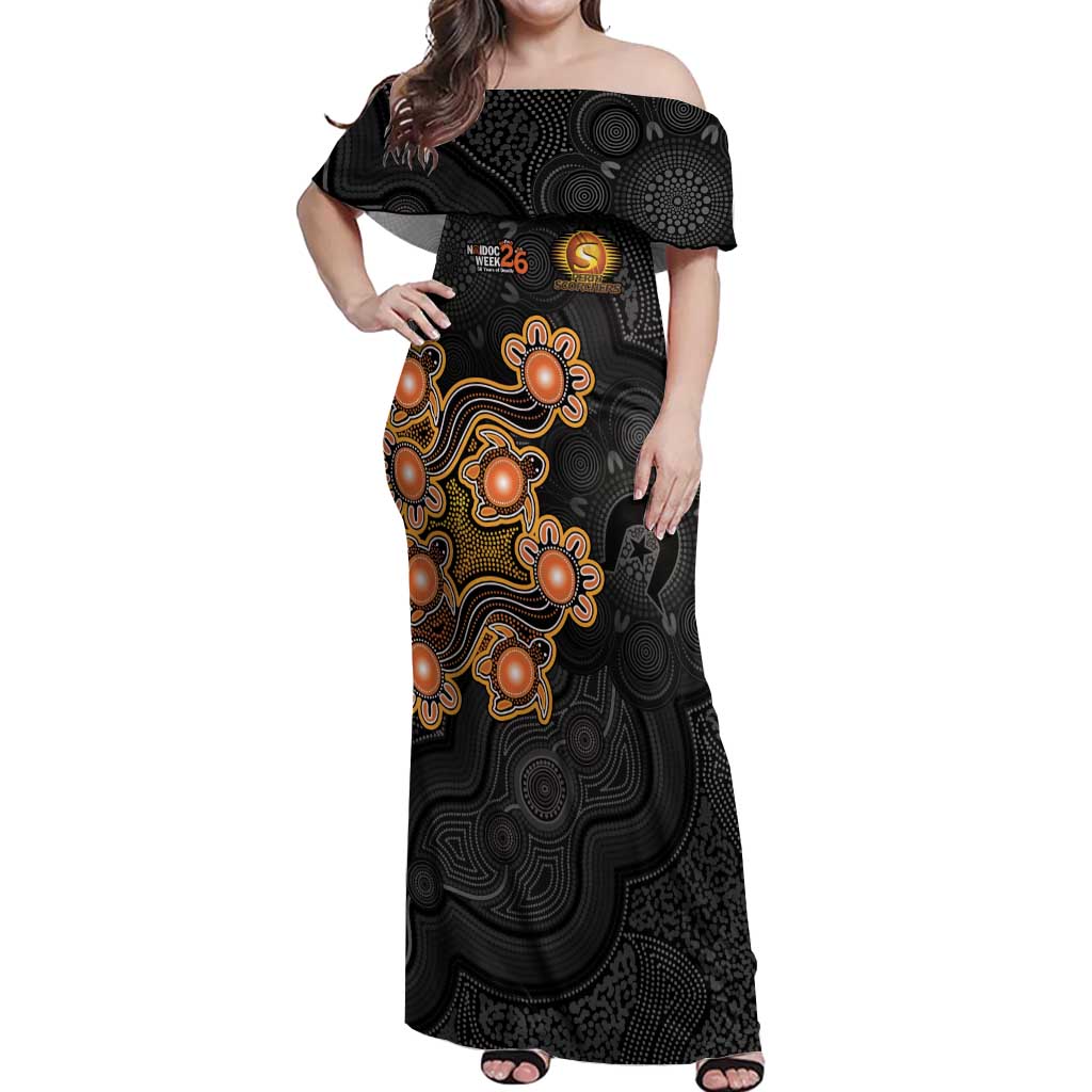 Personalised Perth Scorchers NAIDOC Week 2026 Off Shoulder Maxi Dress Sea Turtles Aboriginal Art