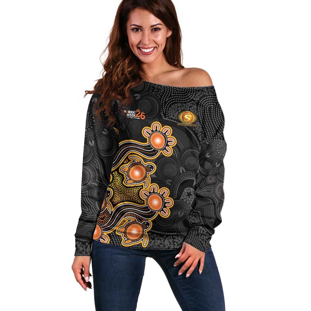 Personalised Perth Scorchers NAIDOC Week 2026 Off Shoulder Sweater Sea Turtles Aboriginal Art