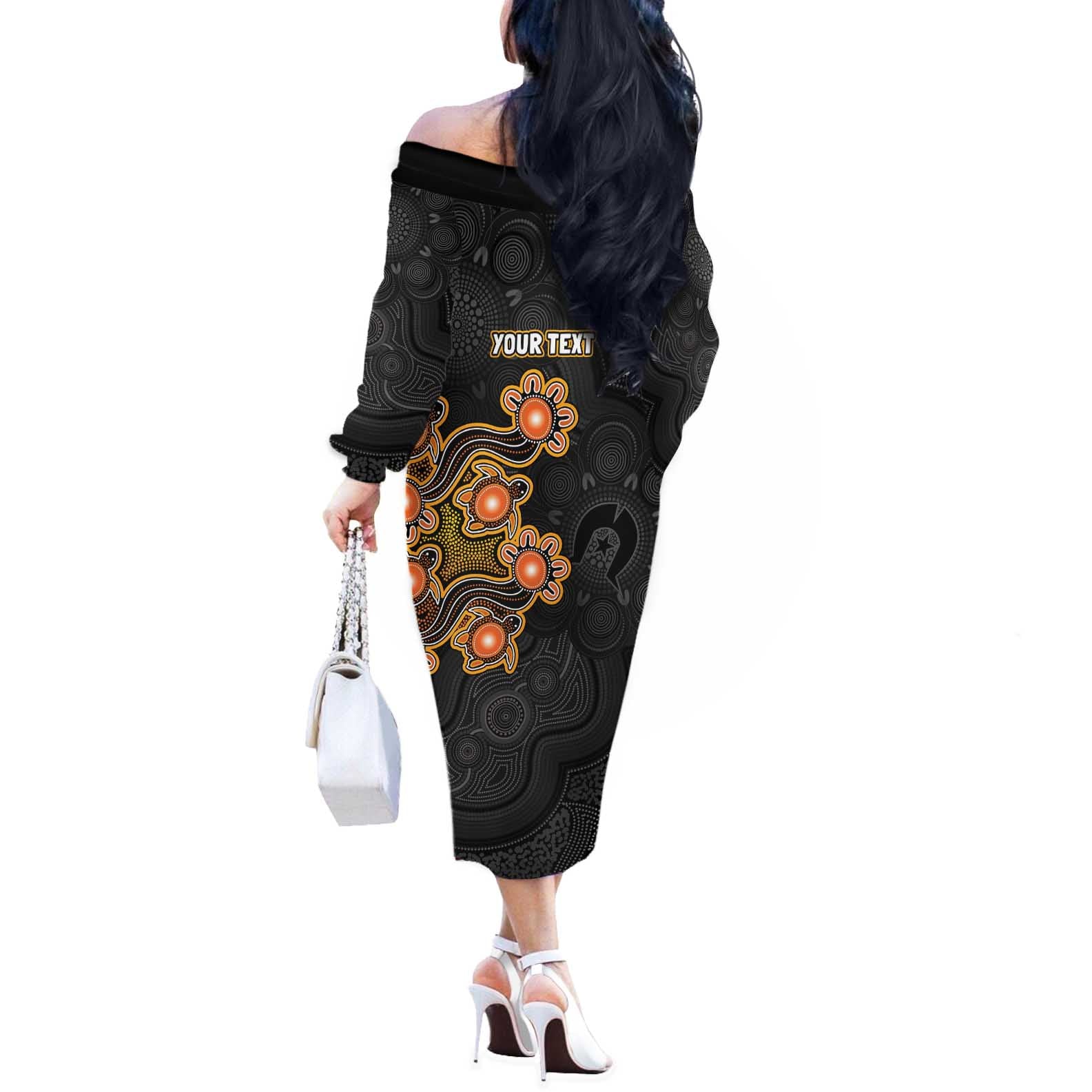 Personalised Perth Scorchers NAIDOC Week 2026 Off The Shoulder Long Sleeve Dress Sea Turtles Aboriginal Art