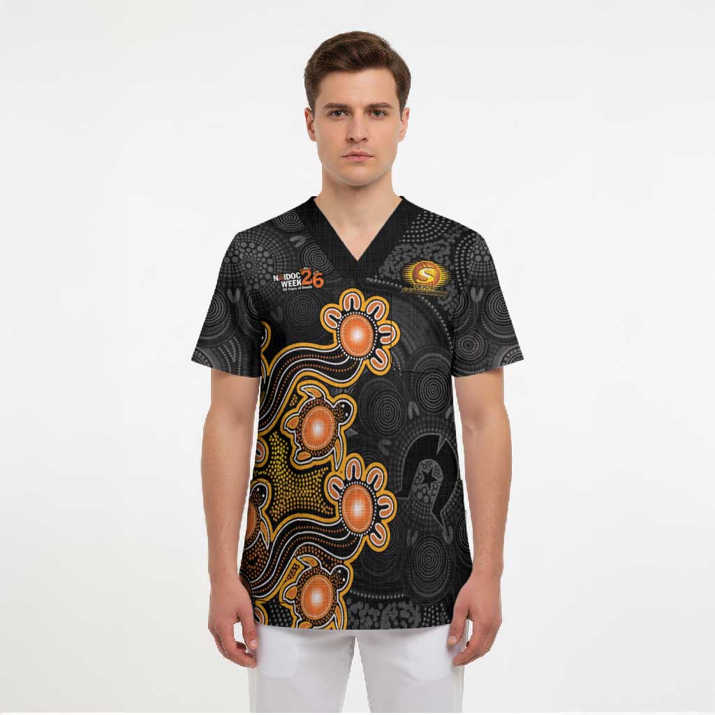 Personalised Perth Scorchers NAIDOC Week 2026 Scrub Top Sea Turtles Aboriginal Art