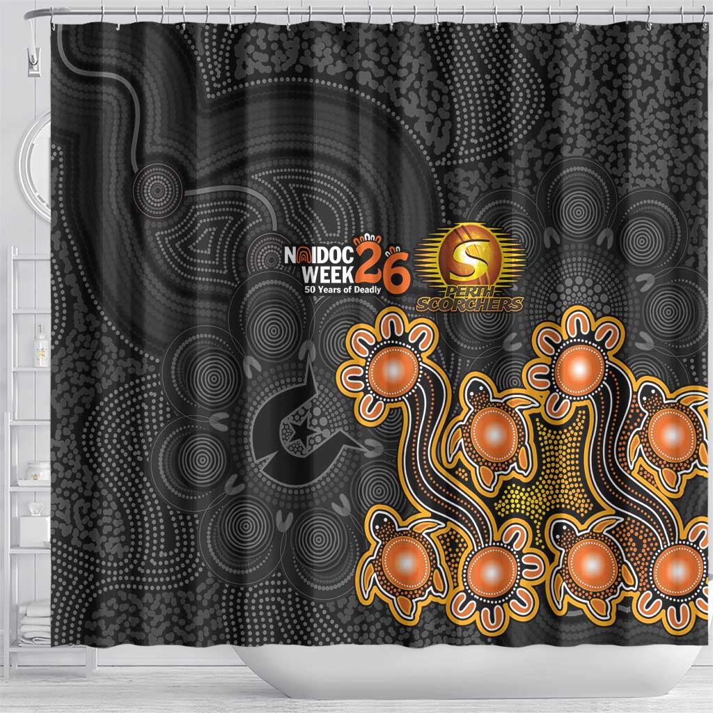 Perth Scorchers NAIDOC Week 2026 Shower Curtain Sea Turtles Aboriginal Art
