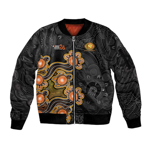 Personalised Perth Scorchers NAIDOC Week 2026 Sleeve Zip Bomber Jacket Sea Turtles Aboriginal Art