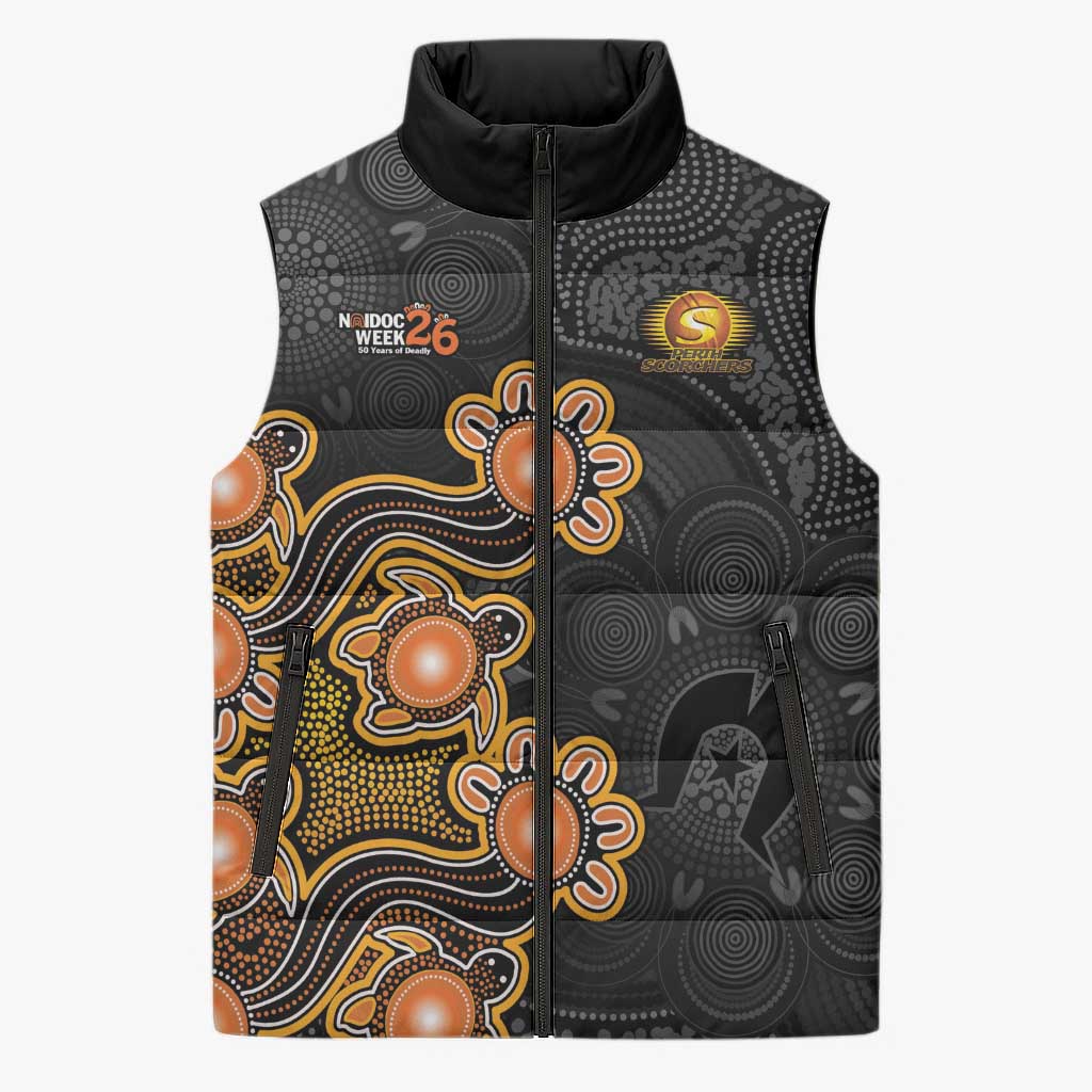 Personalised Perth Scorchers NAIDOC Week 2026 Sleeveless Puffer Jacket Sea Turtles Aboriginal Art