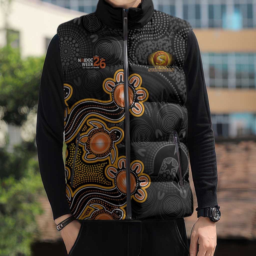 Personalised Perth Scorchers NAIDOC Week 2026 Sleeveless Puffer Jacket Sea Turtles Aboriginal Art