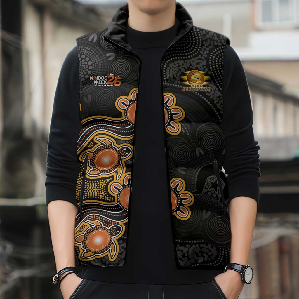 Personalised Perth Scorchers NAIDOC Week 2026 Sleeveless Puffer Jacket Sea Turtles Aboriginal Art