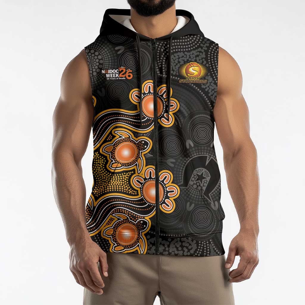 Personalised Perth Scorchers NAIDOC Week 2026 Sleeveless Zip Hoodie Sea Turtles Aboriginal Art