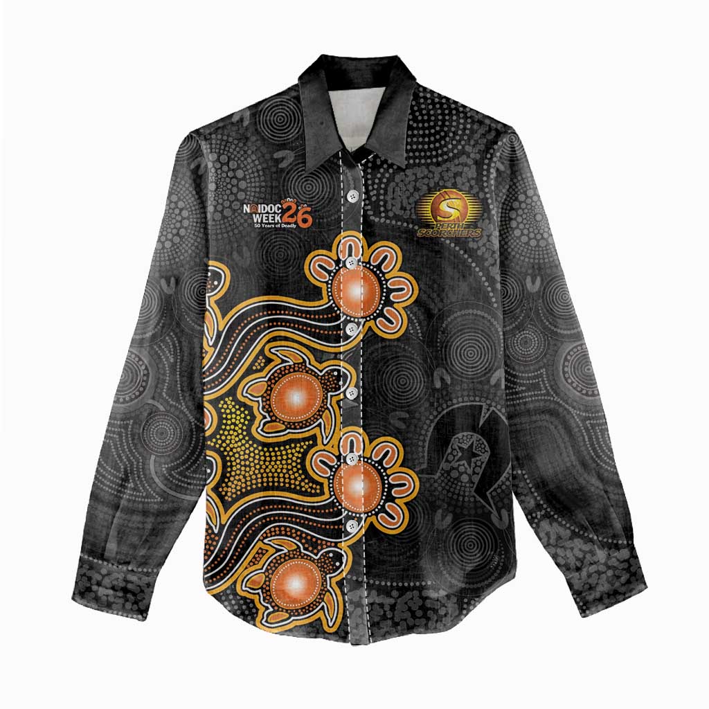 Personalised Perth Scorchers NAIDOC Week 2026 Women Casual Shirt Sea Turtles Aboriginal Art