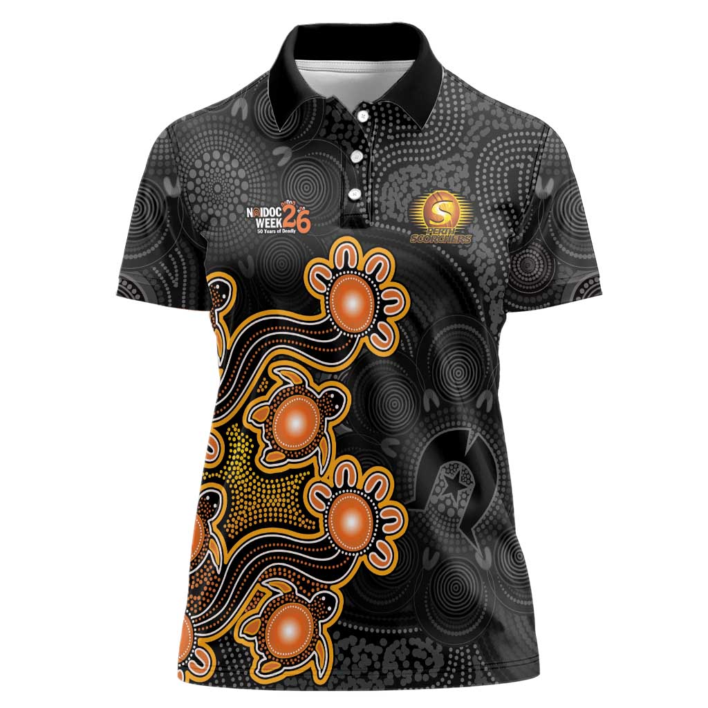 Personalised Perth Scorchers NAIDOC Week 2026 Women Polo Shirt Sea Turtles Aboriginal Art