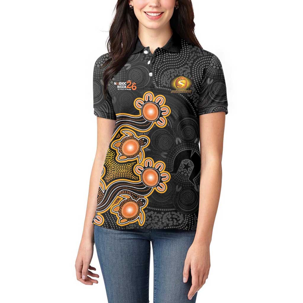 Personalised Perth Scorchers NAIDOC Week 2026 Women Polo Shirt Sea Turtles Aboriginal Art