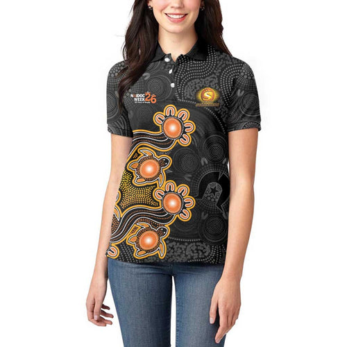 Personalised Perth Scorchers NAIDOC Week 2026 Women Polo Shirt Sea Turtles Aboriginal Art
