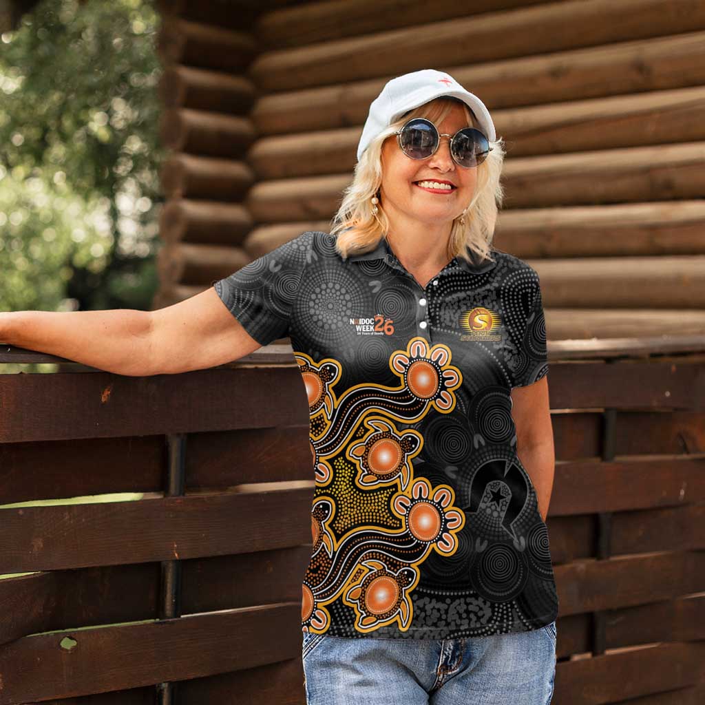 Personalised Perth Scorchers NAIDOC Week 2026 Women Polo Shirt Sea Turtles Aboriginal Art