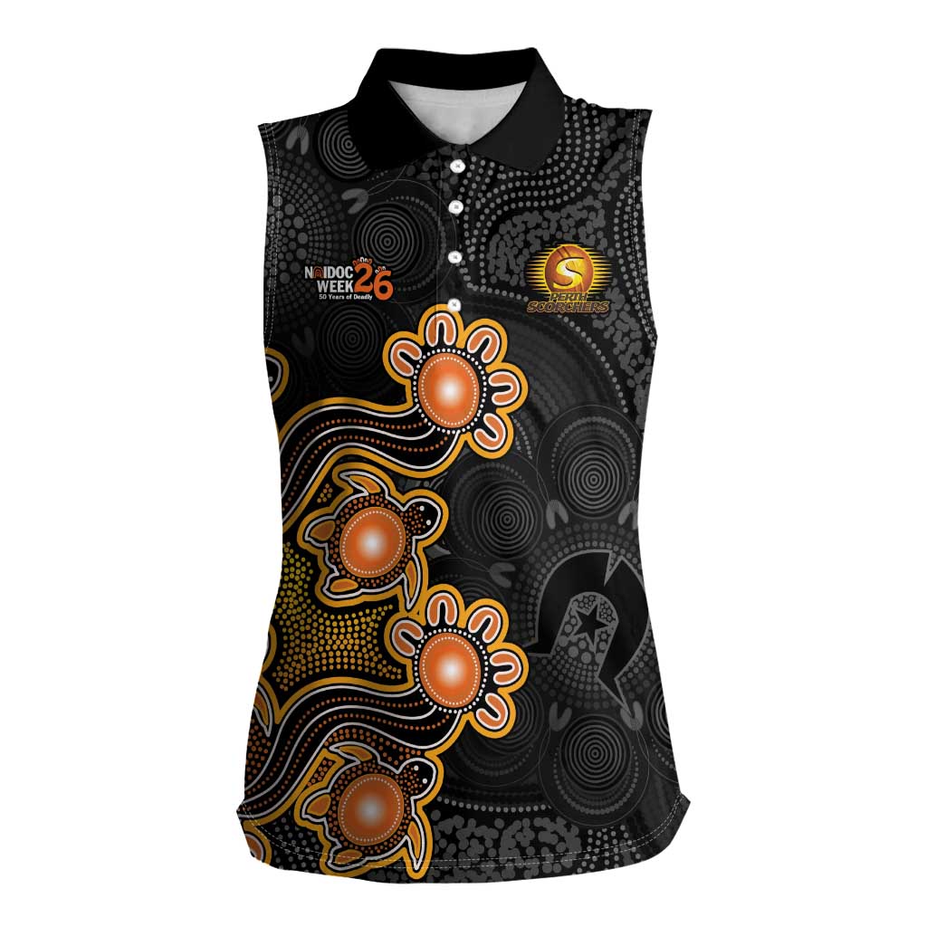 Personalised Perth Scorchers NAIDOC Week 2026 Women Sleeveless Polo Shirt Sea Turtles Aboriginal Art