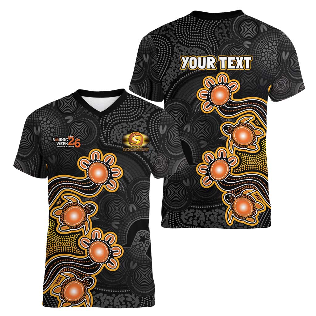 Personalised Perth Scorchers NAIDOC Week 2026 Women V-Neck T-Shirt Sea Turtles Aboriginal Art