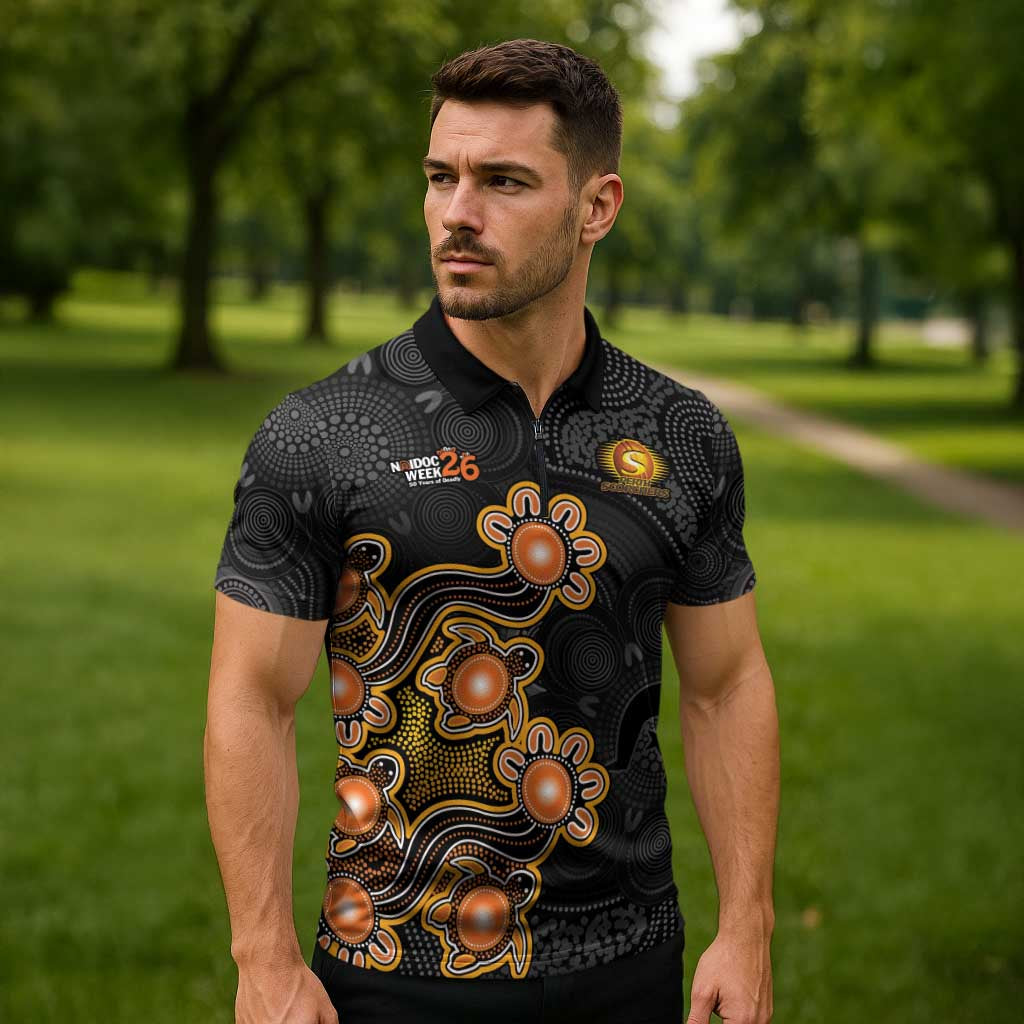 Personalised Perth Scorchers NAIDOC Week 2026 Zipper Polo Shirt Sea Turtles Aboriginal Art