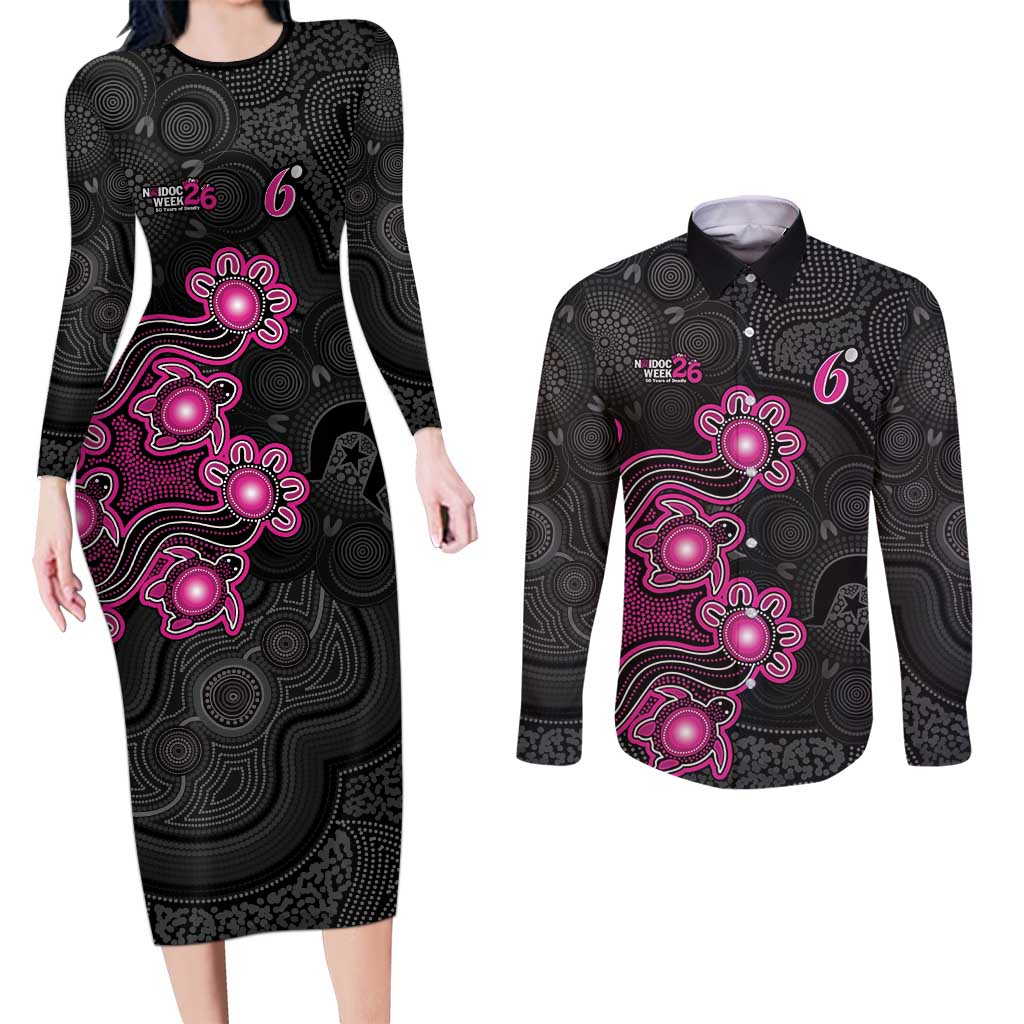 Personalised Sydney Sixers NAIDOC Week 2026 Couples Matching Long Sleeve Bodycon Dress and Long Sleeve Button Shirt Sea Turtles Aboriginal Art