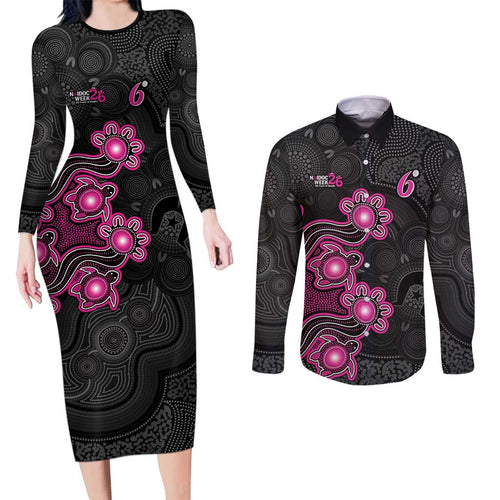 Personalised Sydney Sixers NAIDOC Week 2026 Couples Matching Long Sleeve Bodycon Dress and Long Sleeve Button Shirt Sea Turtles Aboriginal Art