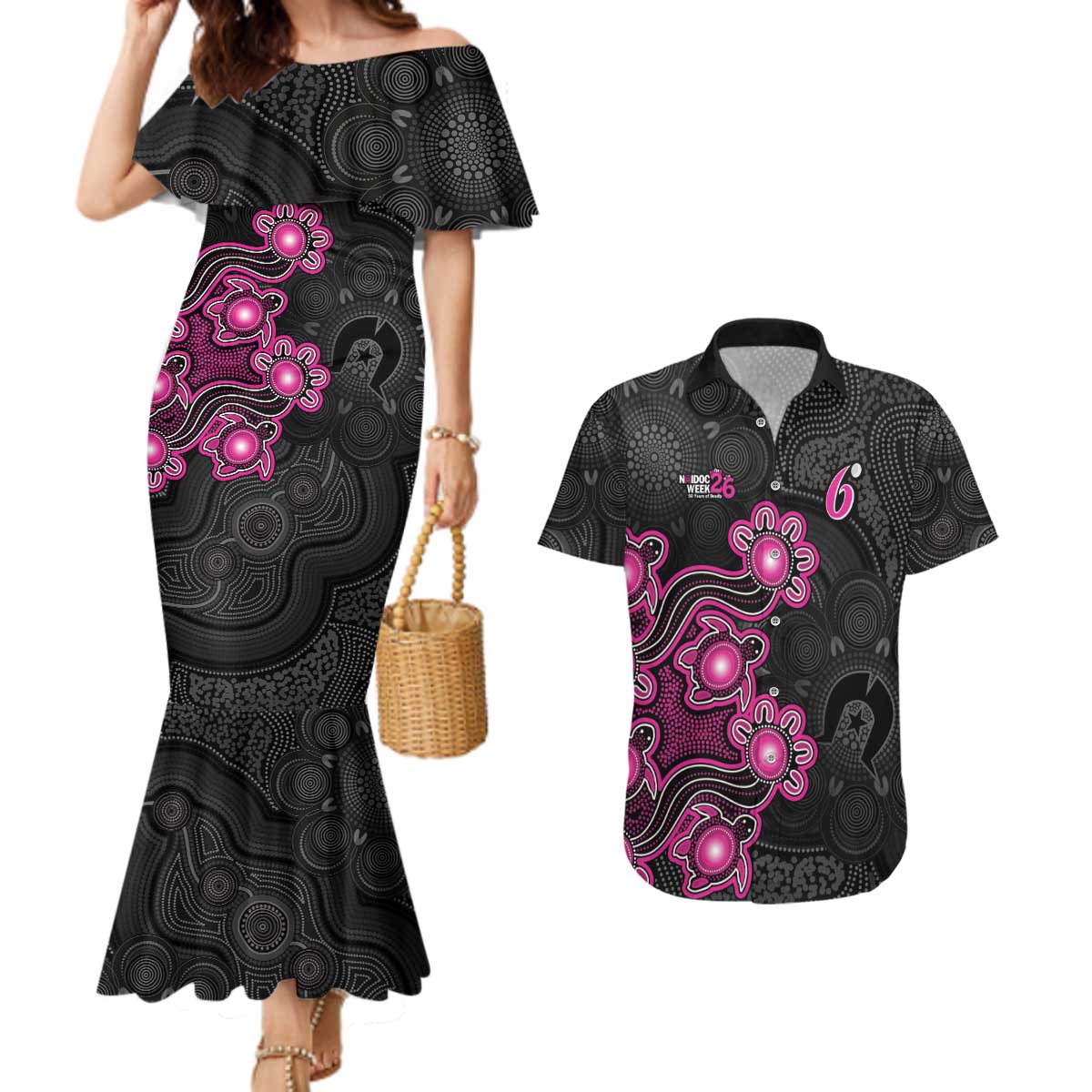 Personalised Sydney Sixers NAIDOC Week 2026 Couples Matching Mermaid Dress and Hawaiian Shirt Sea Turtles Aboriginal Art