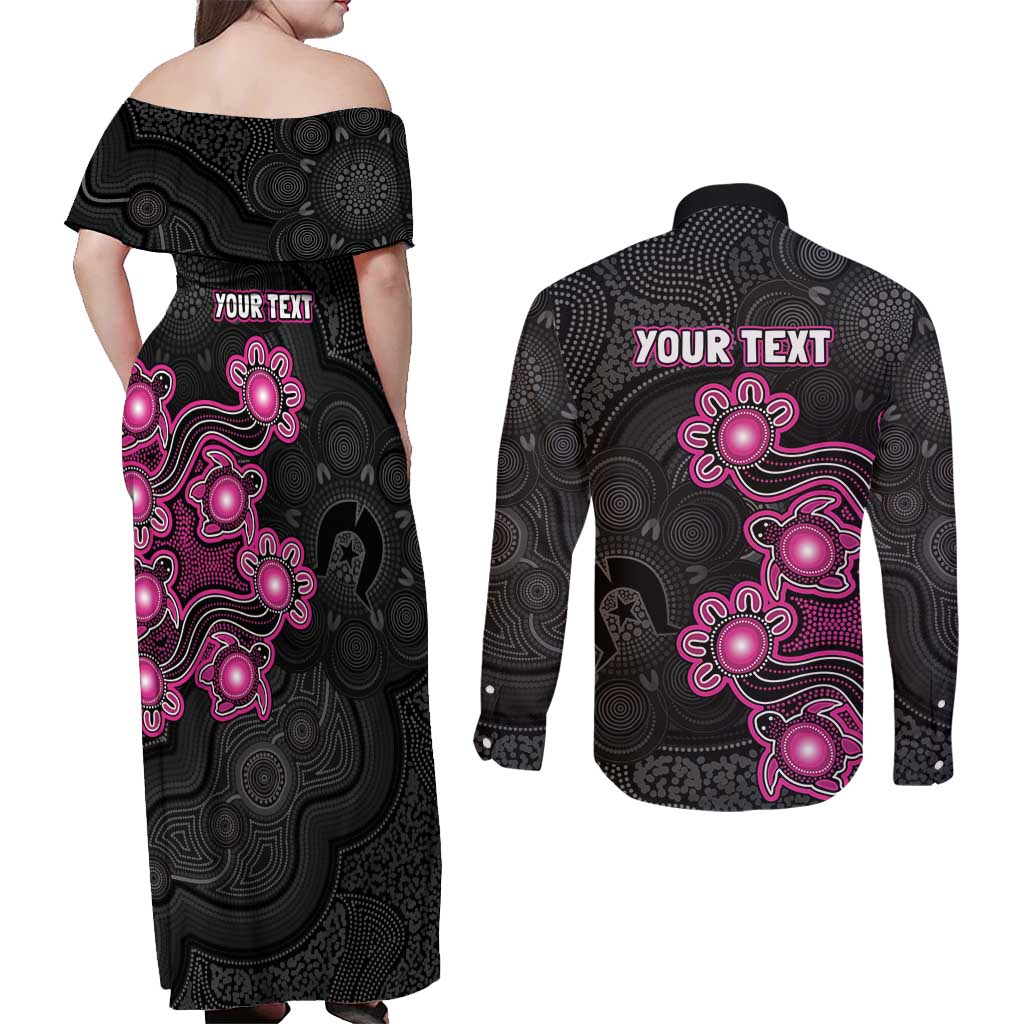Personalised Sydney Sixers NAIDOC Week 2026 Couples Matching Off Shoulder Maxi Dress and Long Sleeve Button Shirt Sea Turtles Aboriginal Art