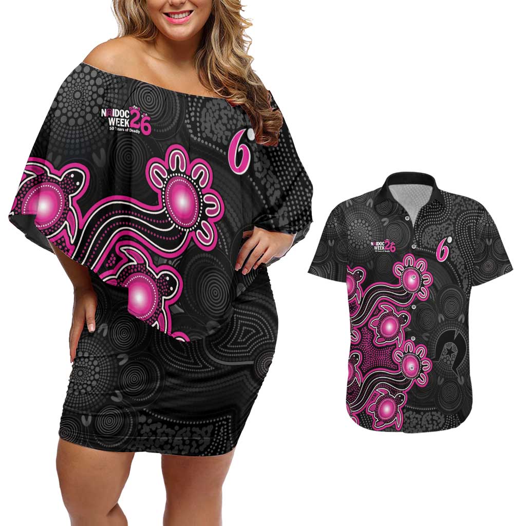Personalised Sydney Sixers NAIDOC Week 2026 Couples Matching Off Shoulder Short Dress and Hawaiian Shirt Sea Turtles Aboriginal Art