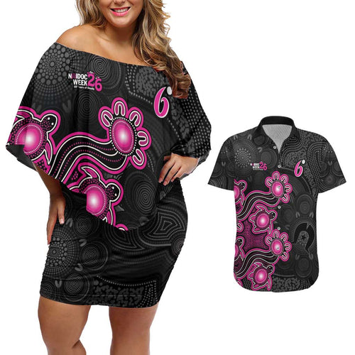Personalised Sydney Sixers NAIDOC Week 2026 Couples Matching Off Shoulder Short Dress and Hawaiian Shirt Sea Turtles Aboriginal Art