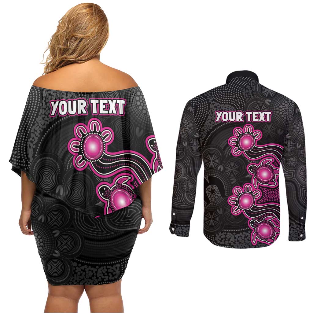 Personalised Sydney Sixers NAIDOC Week 2026 Couples Matching Off Shoulder Short Dress and Long Sleeve Button Shirt Sea Turtles Aboriginal Art