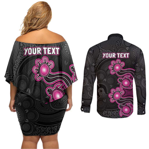 Personalised Sydney Sixers NAIDOC Week 2026 Couples Matching Off Shoulder Short Dress and Long Sleeve Button Shirt Sea Turtles Aboriginal Art