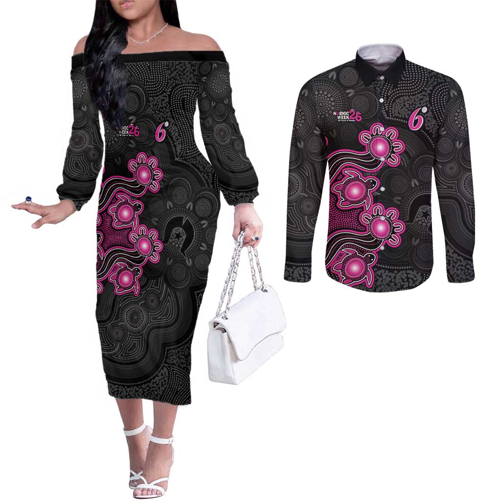 Personalised Sydney Sixers NAIDOC Week 2026 Couples Matching Off The Shoulder Long Sleeve Dress and Long Sleeve Button Shirt Sea Turtles Aboriginal Art