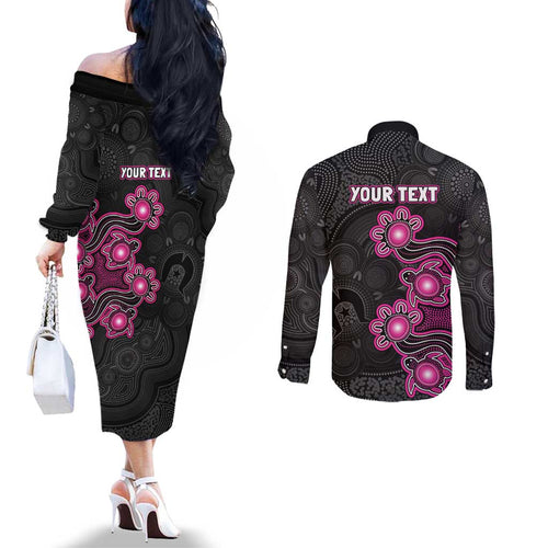 Personalised Sydney Sixers NAIDOC Week 2026 Couples Matching Off The Shoulder Long Sleeve Dress and Long Sleeve Button Shirt Sea Turtles Aboriginal Art