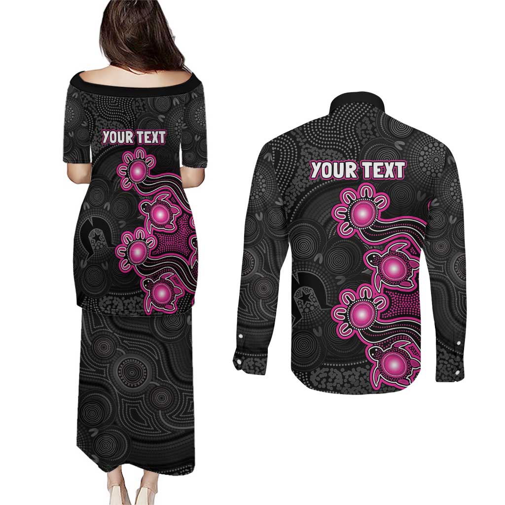 Personalised Sydney Sixers NAIDOC Week 2026 Couples Matching Puletasi and Long Sleeve Button Shirt Sea Turtles Aboriginal Art