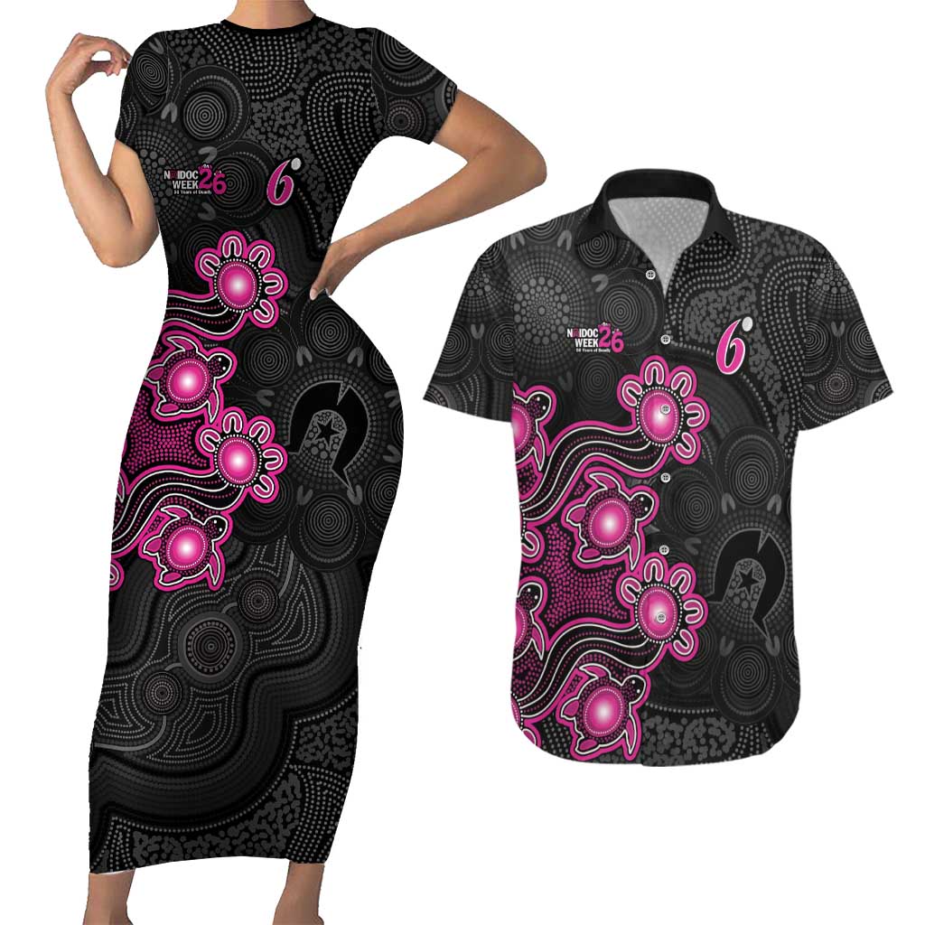 Personalised Sydney Sixers NAIDOC Week 2026 Couples Matching Short Sleeve Bodycon Dress and Hawaiian Shirt Sea Turtles Aboriginal Art