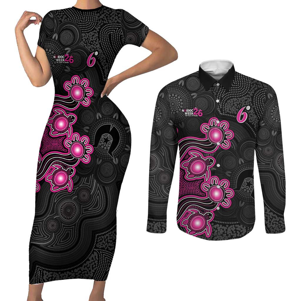 Personalised Sydney Sixers NAIDOC Week 2026 Couples Matching Short Sleeve Bodycon Dress and Long Sleeve Button Shirt Sea Turtles Aboriginal Art