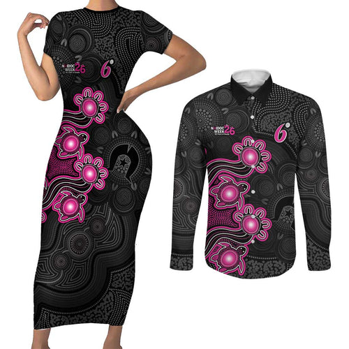 Personalised Sydney Sixers NAIDOC Week 2026 Couples Matching Short Sleeve Bodycon Dress and Long Sleeve Button Shirt Sea Turtles Aboriginal Art