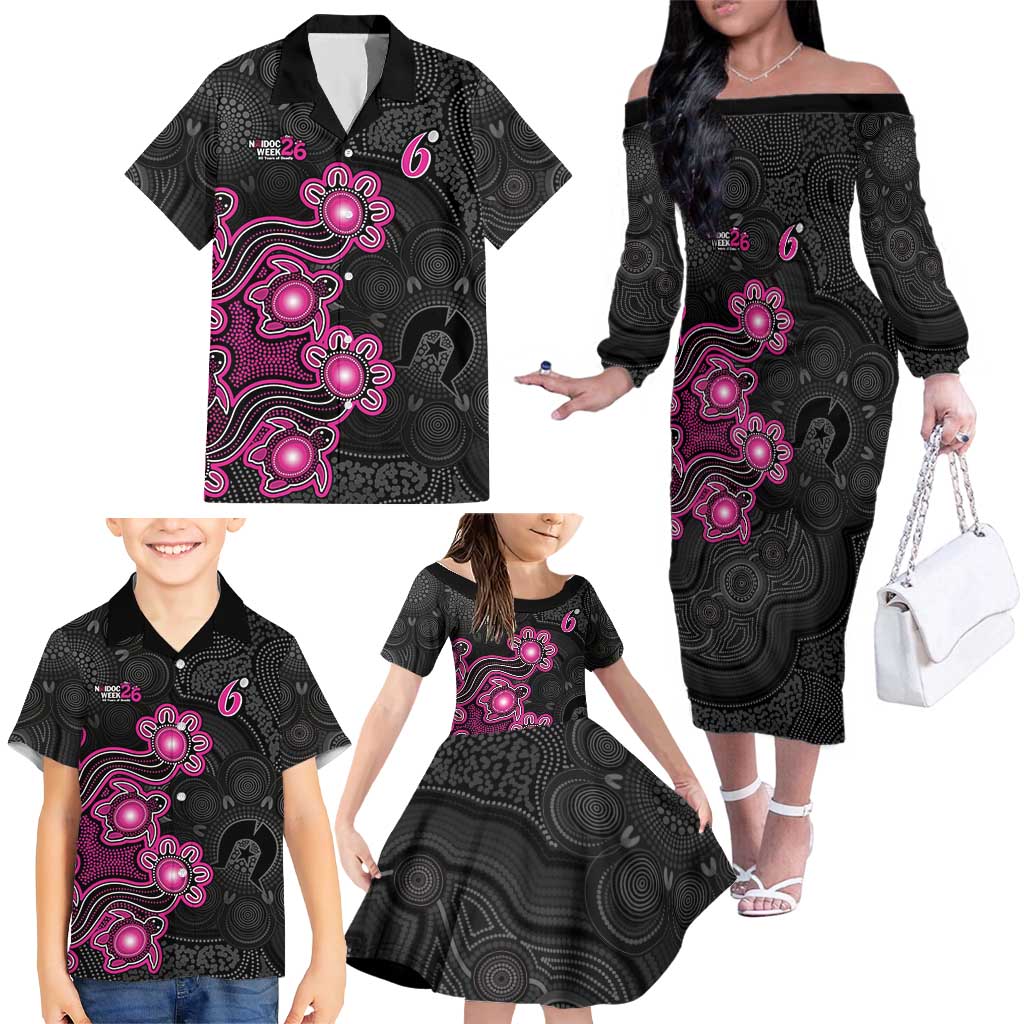 Personalised Sydney Sixers NAIDOC Week 2026 Family Matching Off The Shoulder Long Sleeve Dress and Hawaiian Shirt Sea Turtles Aboriginal Art