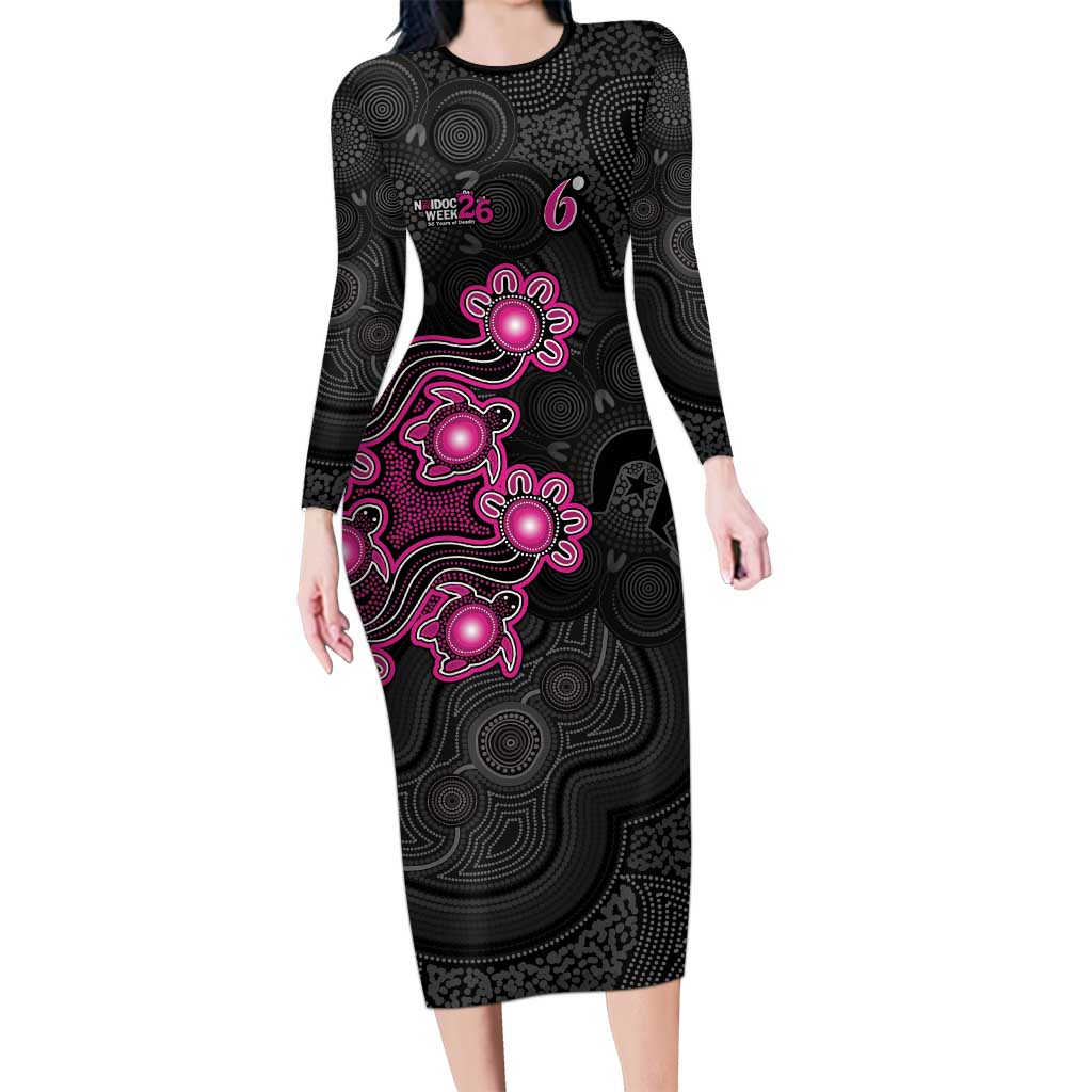 Personalised Sydney Sixers NAIDOC Week 2026 Long Sleeve Bodycon Dress Sea Turtles Aboriginal Art