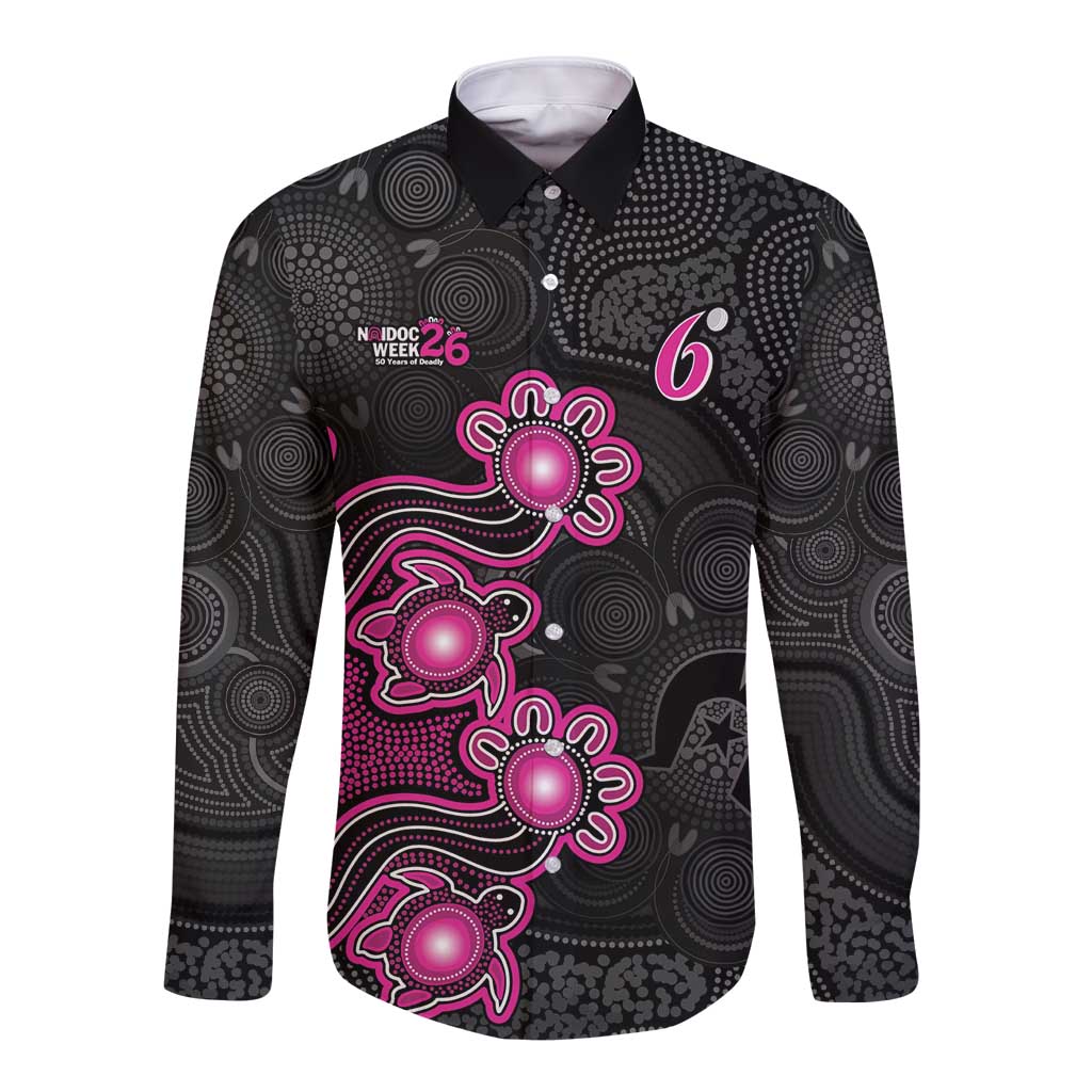 Personalised Sydney Sixers NAIDOC Week 2026 Long Sleeve Button Shirt Sea Turtles Aboriginal Art