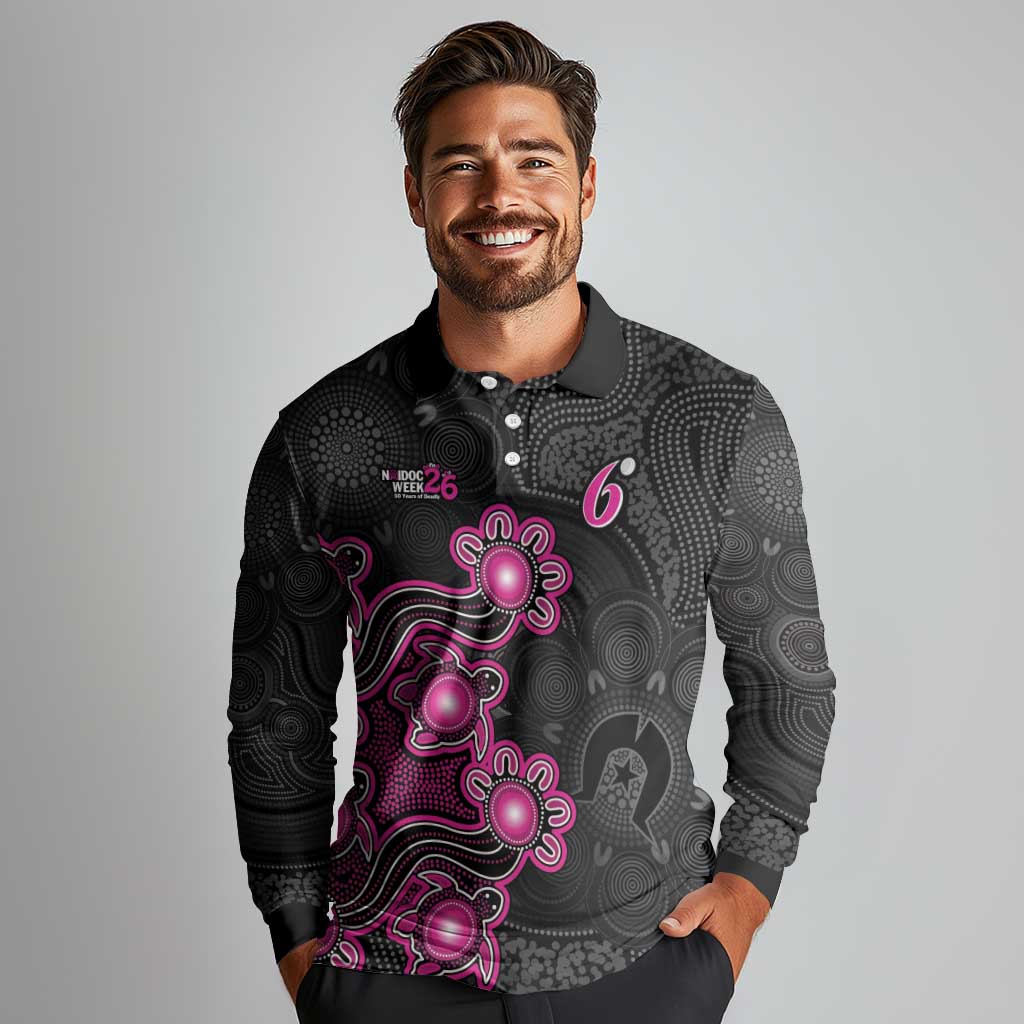 Personalised Sydney Sixers NAIDOC Week 2026 Long Sleeve Polo Shirt Sea Turtles Aboriginal Art