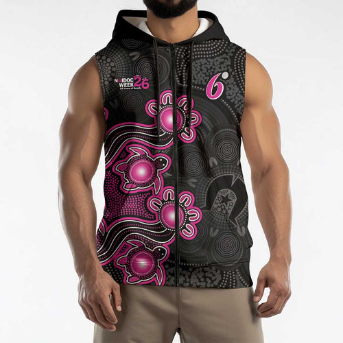 Personalised Sydney Sixers NAIDOC Week 2026 Sleeveless Zip Hoodie Sea Turtles Aboriginal Art