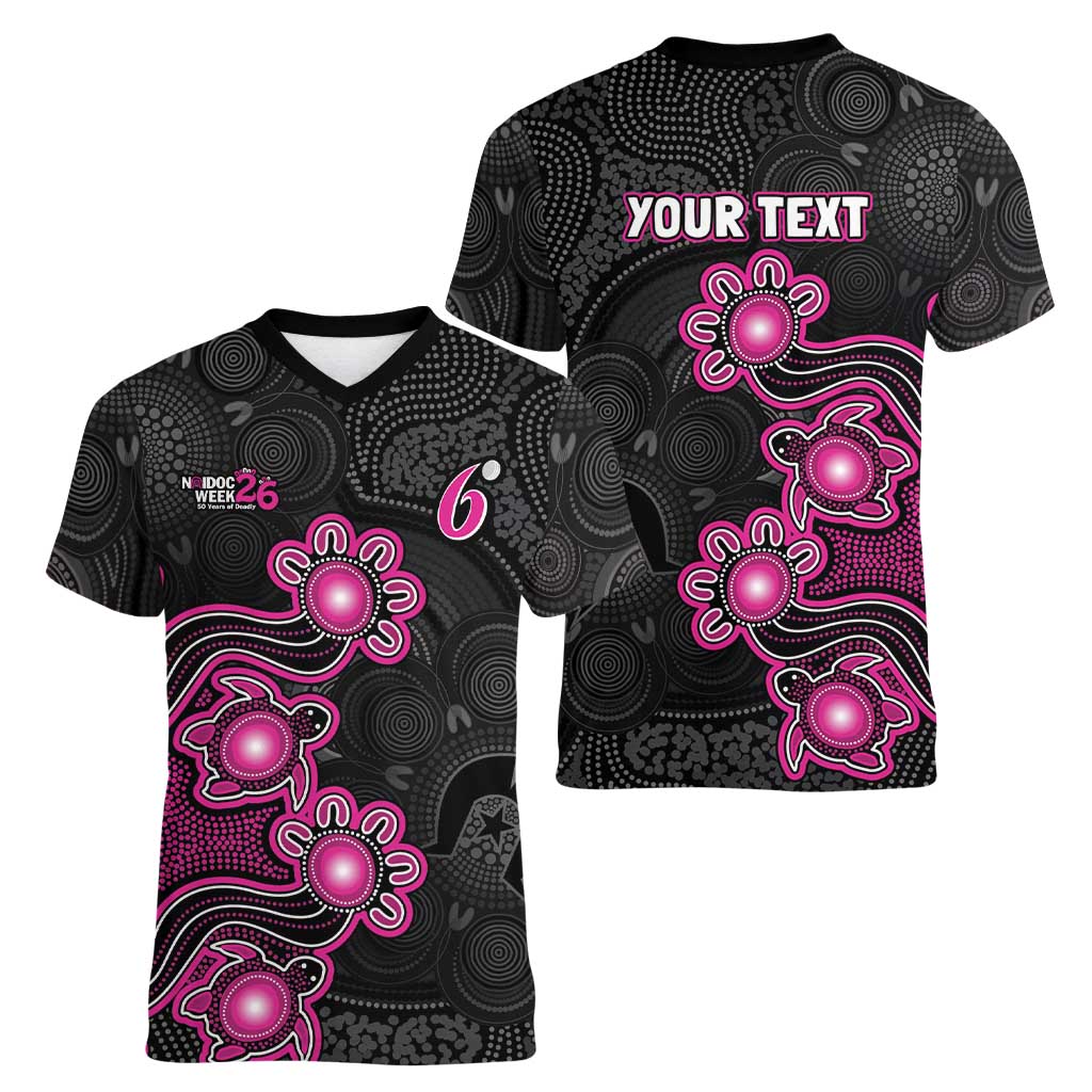 Personalised Sydney Sixers NAIDOC Week 2026 Women V-Neck T-Shirt Sea Turtles Aboriginal Art