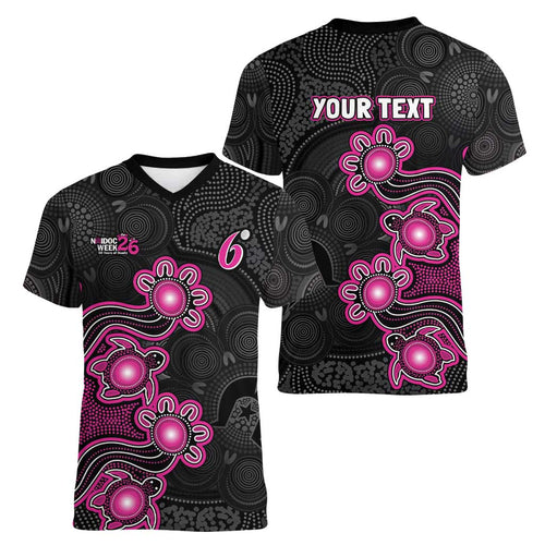 Personalised Sydney Sixers NAIDOC Week 2026 Women V-Neck T-Shirt Sea Turtles Aboriginal Art