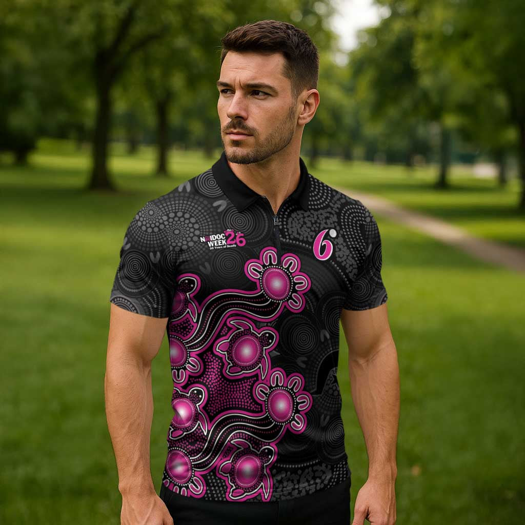 Personalised Sydney Sixers NAIDOC Week 2026 Zipper Polo Shirt Sea Turtles Aboriginal Art