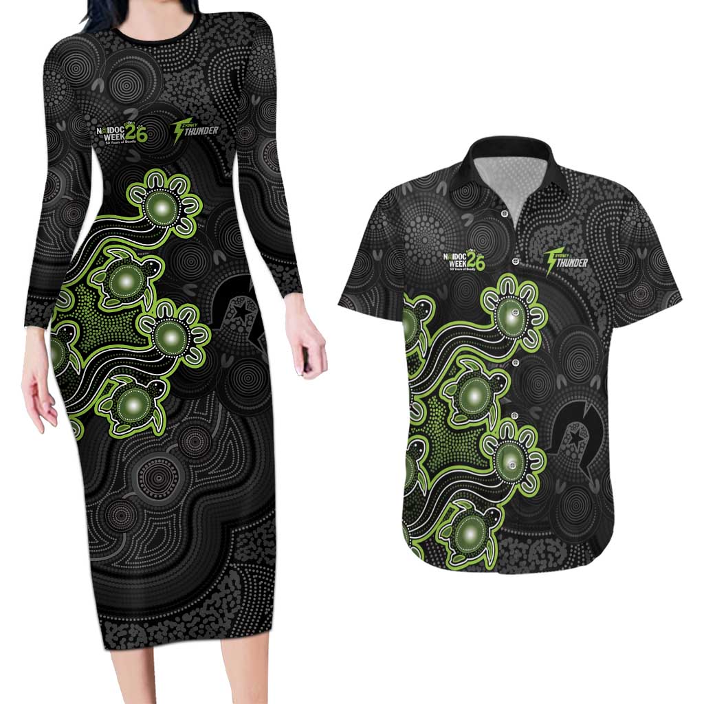 Personalised Sydney Thunder NAIDOC Week 2026 Couples Matching Long Sleeve Bodycon Dress and Hawaiian Shirt Sea Turtles Aboriginal Art