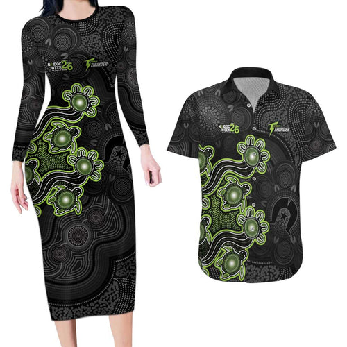 Personalised Sydney Thunder NAIDOC Week 2026 Couples Matching Long Sleeve Bodycon Dress and Hawaiian Shirt Sea Turtles Aboriginal Art