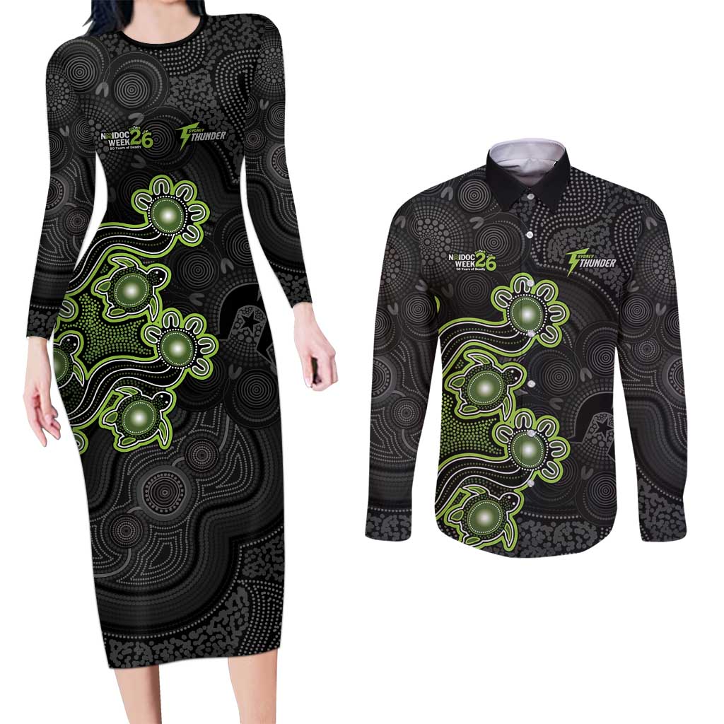 Personalised Sydney Thunder NAIDOC Week 2026 Couples Matching Long Sleeve Bodycon Dress and Long Sleeve Button Shirt Sea Turtles Aboriginal Art