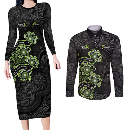 Personalised Sydney Thunder NAIDOC Week 2026 Couples Matching Long Sleeve Bodycon Dress and Long Sleeve Button Shirt Sea Turtles Aboriginal Art