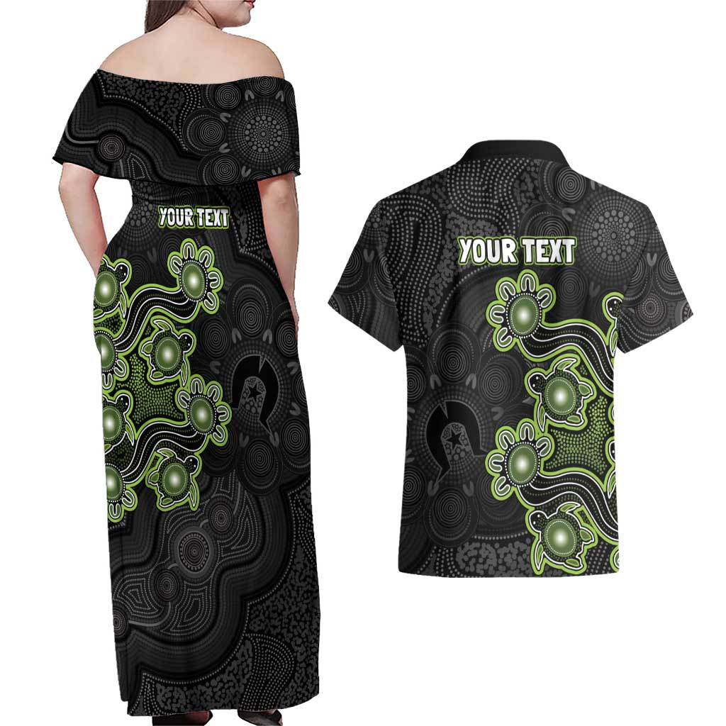 Personalised Sydney Thunder NAIDOC Week 2026 Couples Matching Off Shoulder Maxi Dress and Hawaiian Shirt Sea Turtles Aboriginal Art