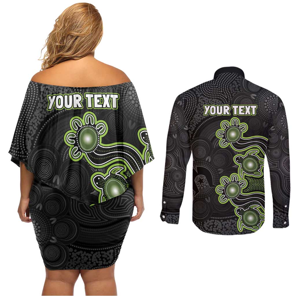 Personalised Sydney Thunder NAIDOC Week 2026 Couples Matching Off Shoulder Short Dress and Long Sleeve Button Shirt Sea Turtles Aboriginal Art