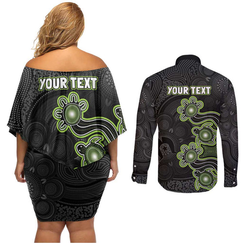 Personalised Sydney Thunder NAIDOC Week 2026 Couples Matching Off Shoulder Short Dress and Long Sleeve Button Shirt Sea Turtles Aboriginal Art
