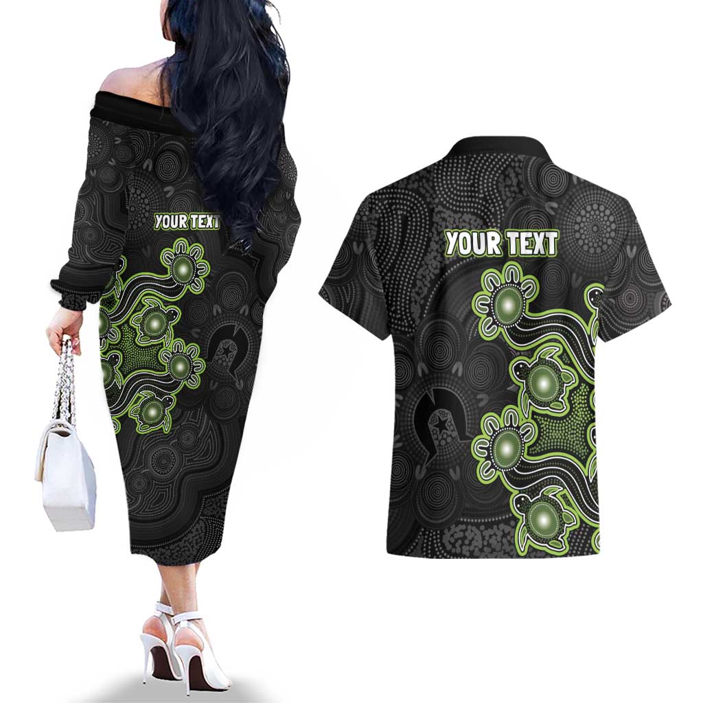 Personalised Sydney Thunder NAIDOC Week 2026 Couples Matching Off The Shoulder Long Sleeve Dress and Hawaiian Shirt Sea Turtles Aboriginal Art