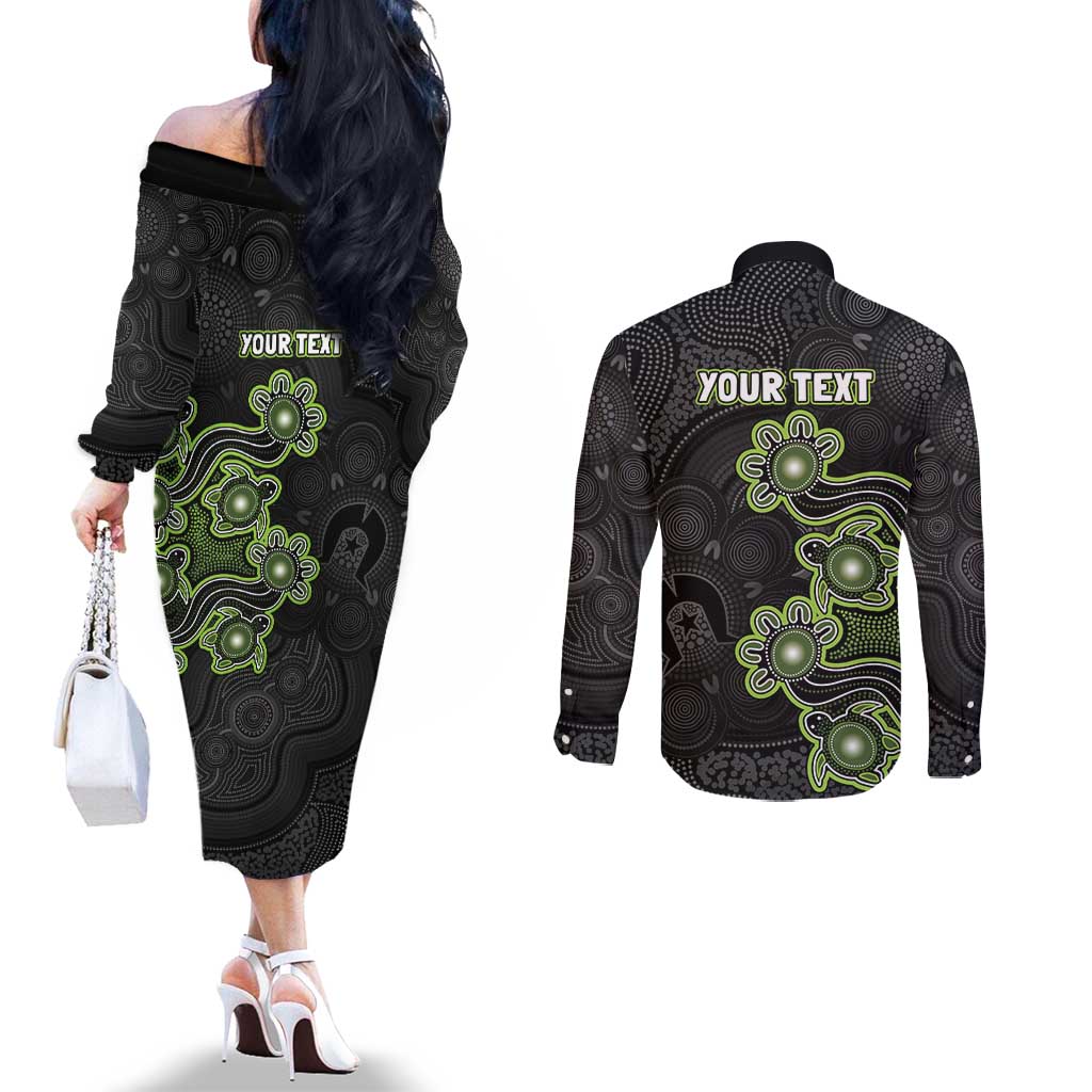 Personalised Sydney Thunder NAIDOC Week 2026 Couples Matching Off The Shoulder Long Sleeve Dress and Long Sleeve Button Shirt Sea Turtles Aboriginal Art
